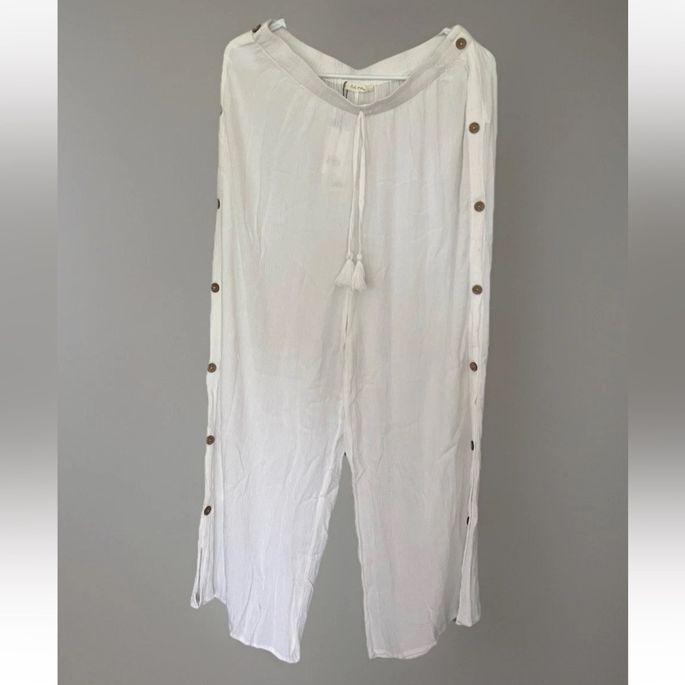 Kiwi And Punch Beachwear Flowy Wide Leg White Pants Large Beach Summer Festival